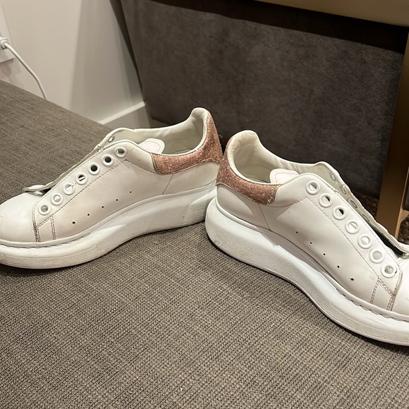 Alexander McQueen Oversized Sneaker in White with Pink Sparkles - Main Image
